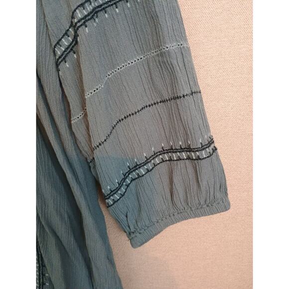 J Jill Shirt Womens Small Blue Spruce Embroidered Pintuck Button Boho Blouse - Picture 10 of 12